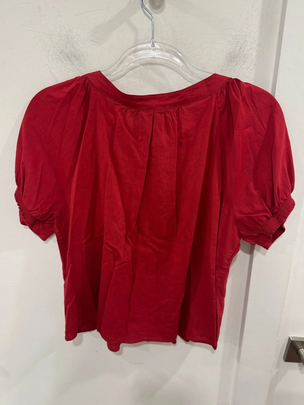 Reformation Burgundy Button-Front Puff Sleeve Blouse